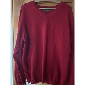 Embassy Row Mens Cashmere LS V-Neck Sweater Pullover Red Size L